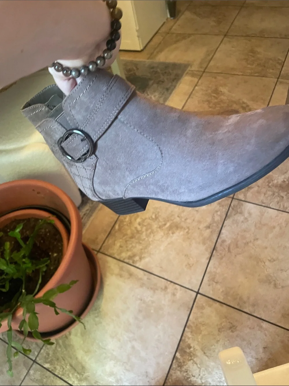 Taupe Gray Suede Ankle Booties